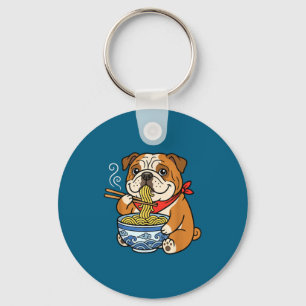 English Bulldog Eating Ramen Japanese Keychain