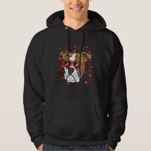 English Bulldog Face Heart Glasses Valentines Day  Hoodie