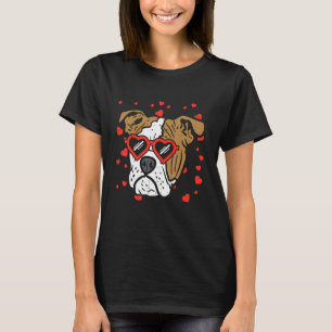 English Bulldog Face Heart Glasses Valentines Day T-Shirt