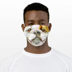 English bulldog face watercolor realistic art cloth face mask