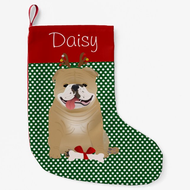 English Bulldog Fawn Colour Personalized Small Christmas Stocking (Front)