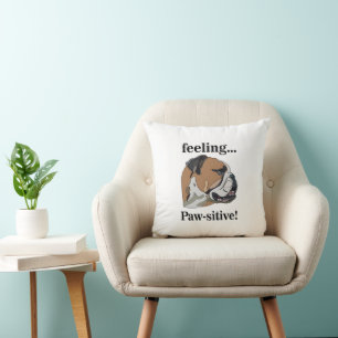 English Bulldog Feeling Pawsitive Dog Mom Throw Pillow