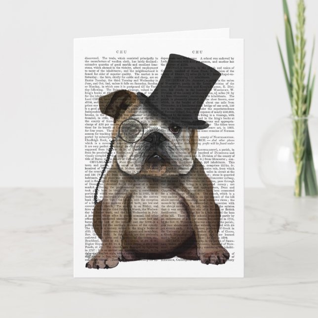 English Bulldog, Formal Hound and Hat Card (Front)