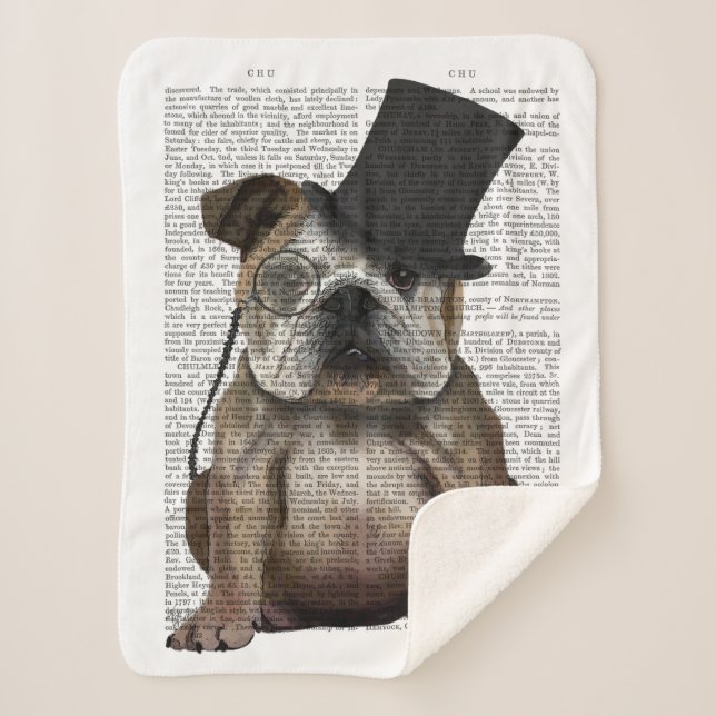 English Bulldog, Formal Hound and Hat Sherpa Blanket (Front)