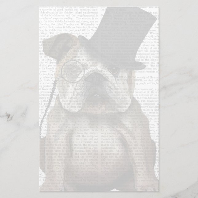 English Bulldog, Formal Hound and Hat Stationery (Front)
