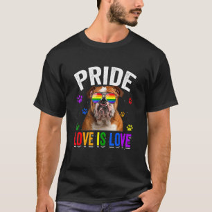 English Bulldog Gay Pride Lgbt Rainbow Flag Dog   T-Shirt