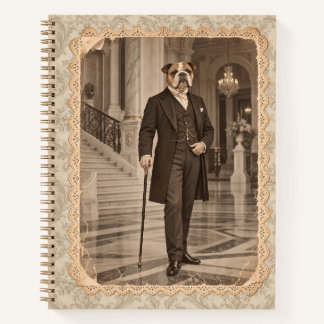 English Bulldog Gentleman Vintage Damask Notebook