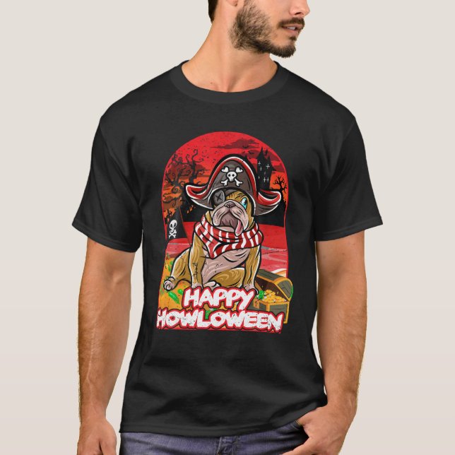 English Bulldog Happy Halloween Costume Pirate T-Shirt (Front)
