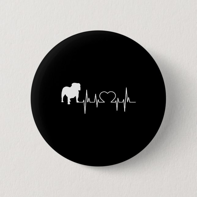 English Bulldog Heartbeat  2 Inch Round Button (Front)