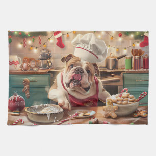 English Bulldog Holiday Baking: Festive Christmas Kitchen Towel