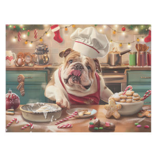 English Bulldog Holiday Baking: Festive Christmas Tablecloth
