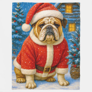 English Bulldog Holiday Fleece Blanket