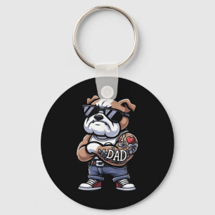 English Bulldog I Love Dad Funny Dog Tattoo  Keychain