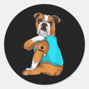 English Bulldog I Love Dad Tattoo Apparel, Dog Dad Classic Round Sticker