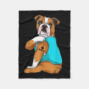 English Bulldog I Love Dad Tattoo Apparel, Dog Dad Fleece Blanket