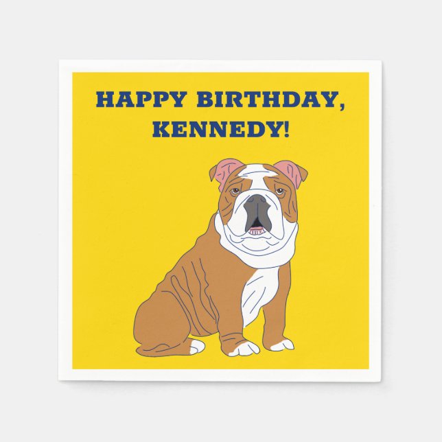 English Bulldog Illustration Personalized Party Napkin (Front)