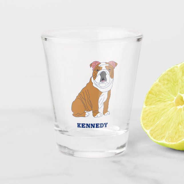 English Bulldog Illustration Personalized Shot Glass (Front)
