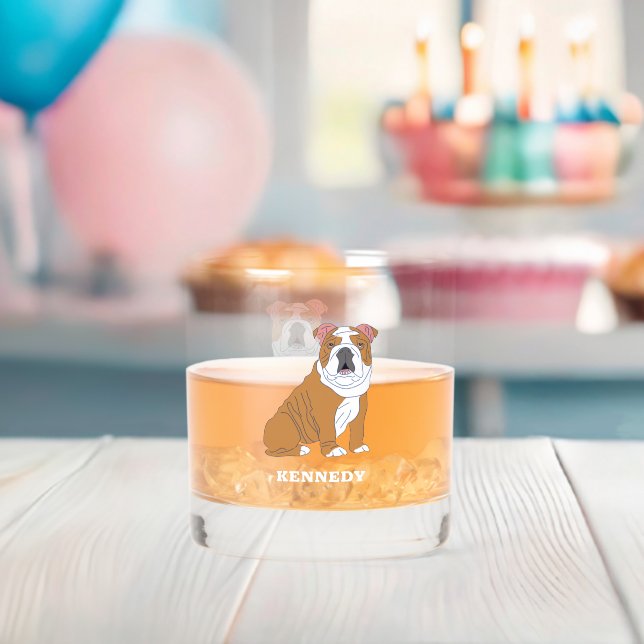 English Bulldog Illustration Personalized Whiskey Glass (Insitu (Baby Shower))