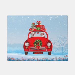 English Bulldog In Car With Santa Claus Doormat