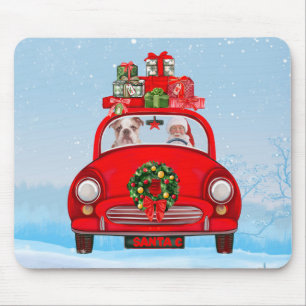 English Bulldog In Car With Santa Claus  Mouse Pad