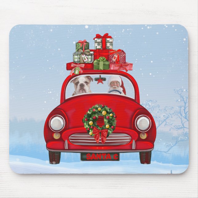 English Bulldog In Car With Santa Claus  Mouse Pad (Front)