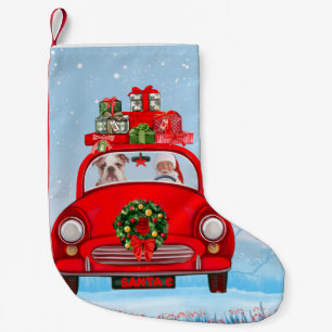 English Bulldog In Car With Santa Claus  Small Christmas Stocking