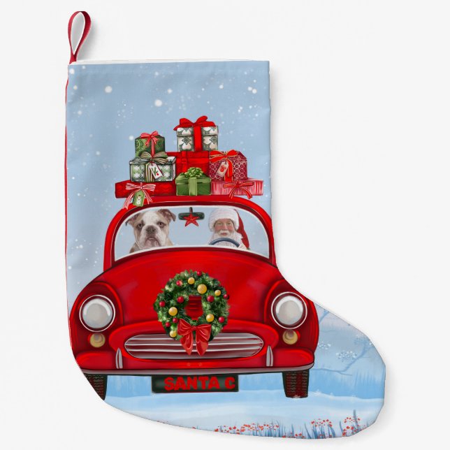 English Bulldog In Car With Santa Claus  Small Christmas Stocking (Front)