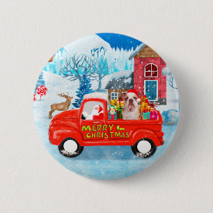 English Bulldog in Christmas Delivery Truck Snow 2 Inch Round Button