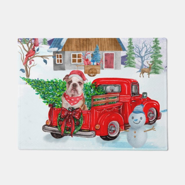 English Bulldog In Christmas Delivery Truck Snow  Doormat (Front)