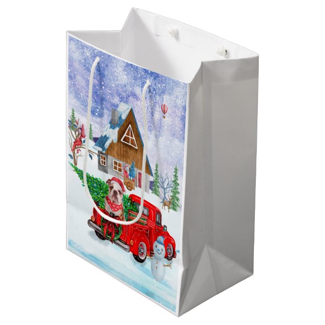English Bulldog In Christmas Delivery Truck Snow Medium Gift Bag (Front Angled)