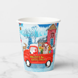 English Bulldog in Christmas Delivery Truck Snow  Paper Cups