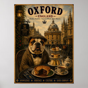 English Bulldog in Oxford Vintage Travel Art Poster
