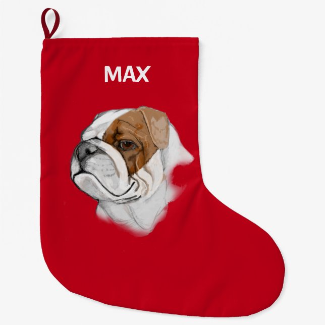 English Bulldog in Portrait Large Christmas Stocking (Front)
