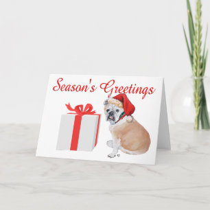 English Bulldog in Santa Hat Holiday Card