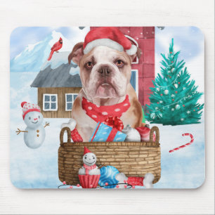 English Bulldog In snow Christmas Dog House Mouse Pad