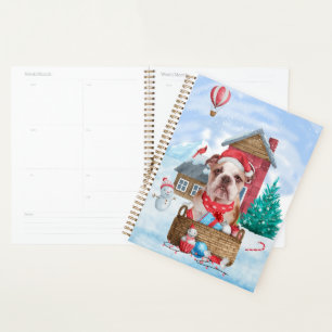 English Bulldog In snow Christmas Dog House  Planner