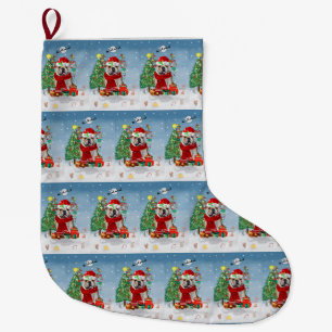 English Bulldog in Snow with Christmas Gifts  Large Christmas Stocking