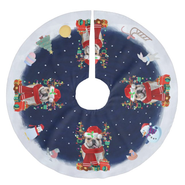 English Bulldog Let it snow Brushed Polyester Tree Skirt (Front)