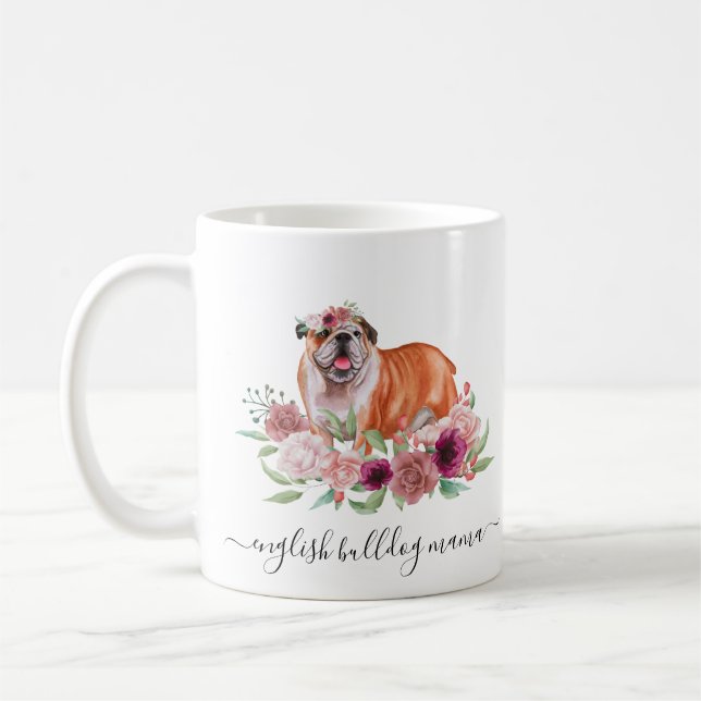 English Bulldog Mom Floral  Coffee Mug (Left)