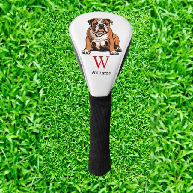 English Bulldog Monogram Golf Head Cover (Show off your love for English Bulldogs on the golf course with our stylish monogram golf head cover)