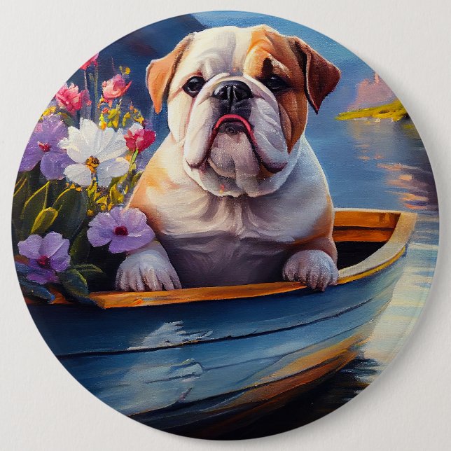English Bulldog on a Paddle: A Scenic Adventure 6 Inch Round Button (Front)
