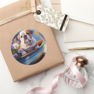 English Bulldog on a Paddle: A Scenic Adventure Classic Round Sticker