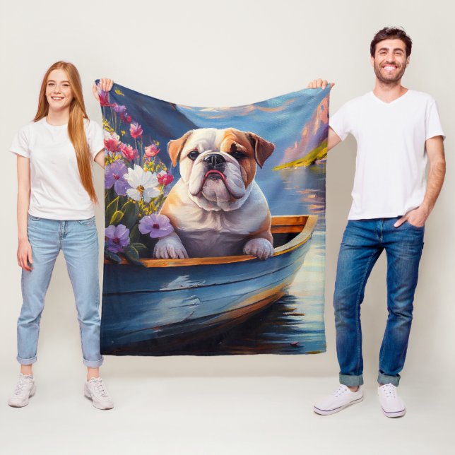 English Bulldog on a Paddle: A Scenic Adventure Fleece Blanket (In Situ)