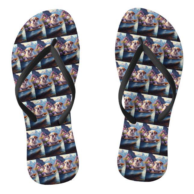 English Bulldog on a Paddle: A Scenic Adventure Flip Flops (Footbed)