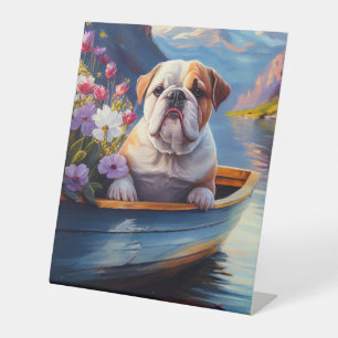 English Bulldog on a Paddle: A Scenic Adventure Pedestal Sign