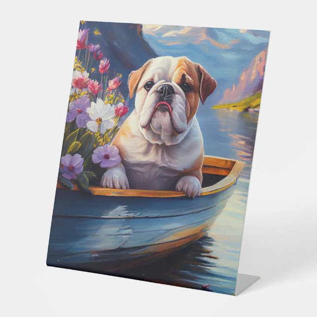 English Bulldog on a Paddle: A Scenic Adventure Pedestal Sign (Front)