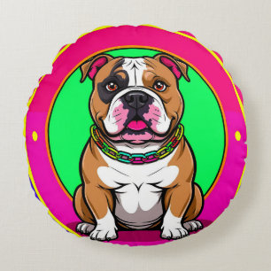 English Bulldog on a Vibrant Background Round Pillow