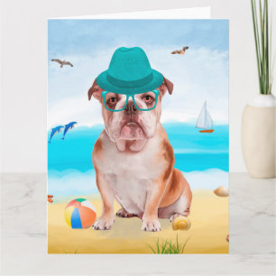 English Bulldog on Beach Card