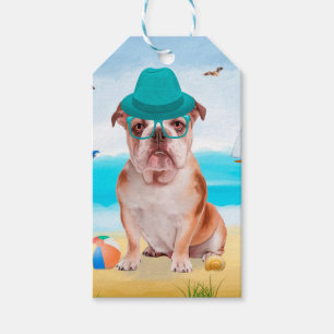 English Bulldog on Beach Gift Tags
