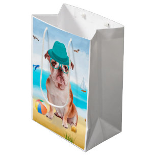 English Bulldog on Beach Medium Gift Bag